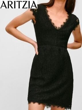 Aritzia Babaton Tobias Short-Sleeve Black Lace Mini Dress